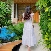 Sleeveless Silk Dress with Ruffle Sleeves and Tiered Hem for Elegant Summer Styling